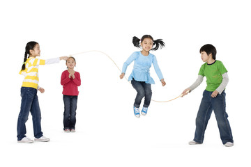Group of friends playing jump rope
