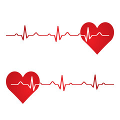 Red heart with ekg on white - medical design.