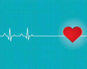 Red heart with ekg  - medical design.