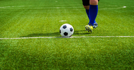 Soccer football shot on goal.