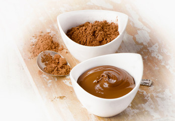 Bowl of sweet chocolate cream.