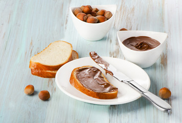 Slice of bread with chocolate cream