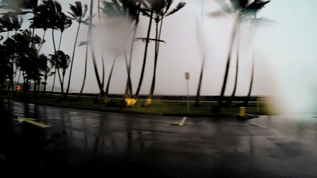 POV driving Tropical rain storm Hurricane Hilo Big Island Hawaii 