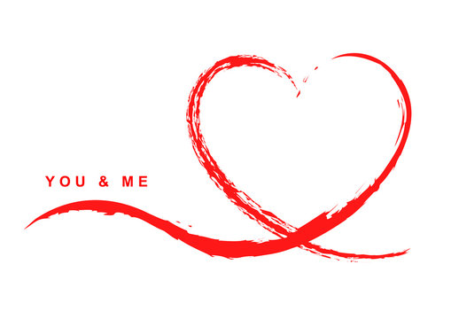Greeting Card: Hand Drawn Red Heart, You & Me – Vector / Isolated 