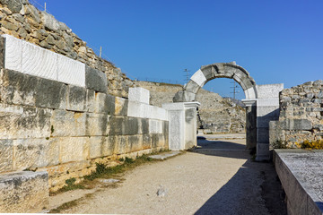Entrance of Ancient amphitheater in the archeological area of Philippi, Eastern Macedonia and Thrace, Greece