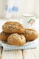 Buns with seeds for breakfast