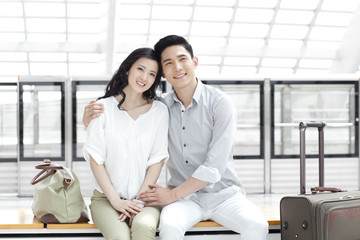 Fototapeta premium Young couple at subway station