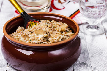 Russian traditional buckwheat with mushrooms