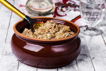 Russian traditional buckwheat with mushrooms