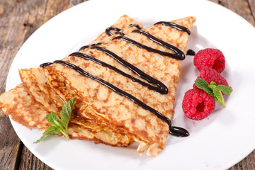 crepe with chocolate and raspberry