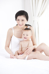 Tender moment between mother and baby