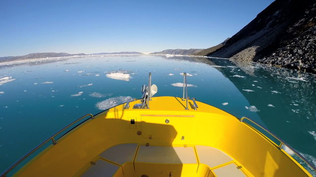 Boat POV Sailing Remote Polar Region Greenland Research Global Warming Ice Mass