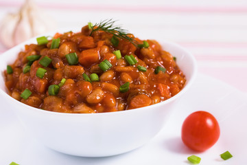 Braised beans with mushrooms
