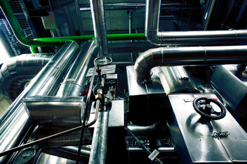 Industrial zone, Steel pipelines in blue tones