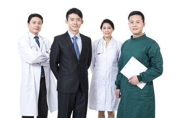 Confident businessman with medical team
