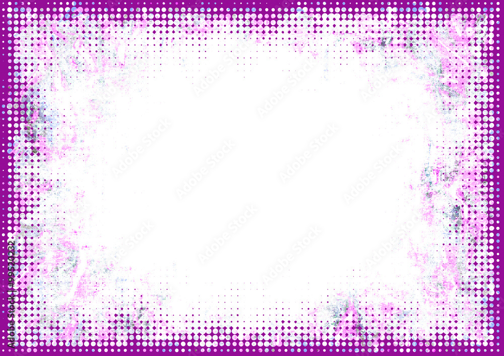 Poster halftone grunge frame background in pink with copy space on whit