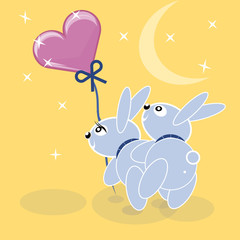 Easter cute bunnies mate, mating season. vector advertising  condoms, valentines day