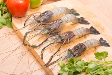 Raw tiger Fresh shrimps with vegetables