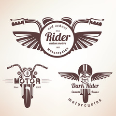 Set of vintage motorcycle labels, badges and design elements