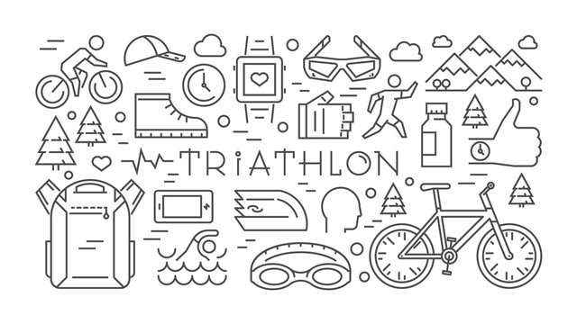 Horizontal line banner triathlon. Vector sport concept. Vector l
