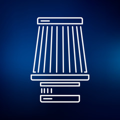 Cone filter induction kit icon. Performance car air intake sign. Modified vehicle air filter symbol. Thin line icon on blue background. Vector illustration.