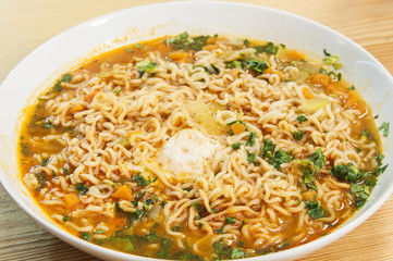 Hot and spicy asiatic noodles soup