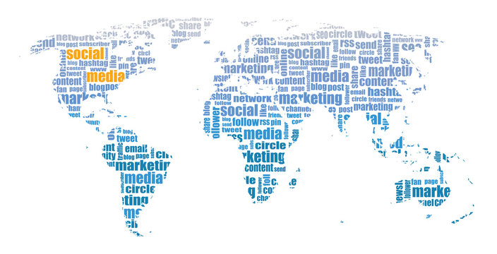 social media tagcloud / world map illustration