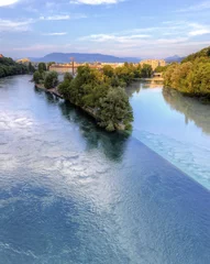 Zelfklevend Fotobehang Rhône en Arve rivier samenvloeiing, Genève, Zwitserland, HDR © Elenarts