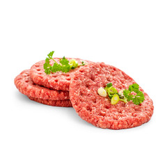 Four fresh hamburger slices on white