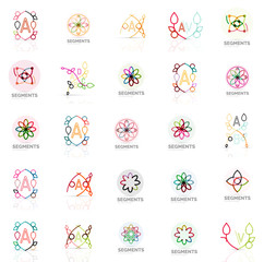 Fototapeta na wymiar Set of vector linear logotypes, geometric abstract symbols, elegant icons