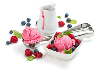 Set of raspberry and blueberry ice cream