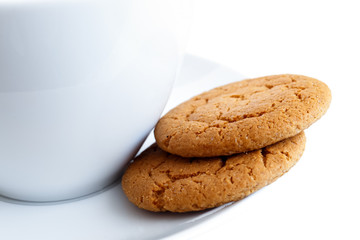 Ginger biscuits with cup and saucer.