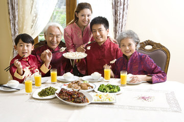 Family having Chinese New Year dinner