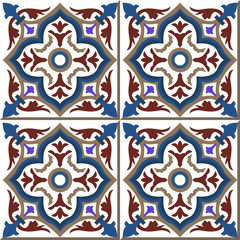 Vintage seamless wall tiles of vine cross round, Moroccan, Portuguese.
