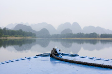 View of the Guilin hills from a boat