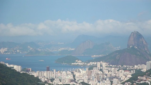 Guanabara Bay with Sugar Loaf mountain - 1080p. City of Rio de Janeiro shot from the top of The Vista Chinesa (Chinese Belvedere), Brazil - Full HD