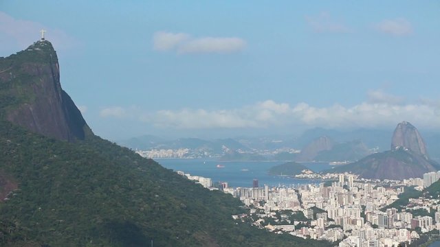 Christ and Sugar Loaf Mountain, Rio de Janeiro - 1080p. City of Rio de Janeiro shot from the top of The Vista Chinesa (Chinese Belvedere), Brazil - Full HD