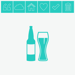 Beer bottle with glass vector icon.