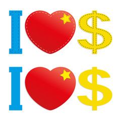 I love money, isolated on white background