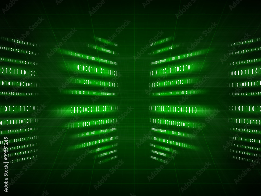 Poster green binary code on black