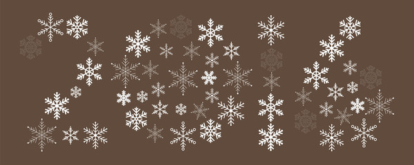 vector New Year 2016 white snowflakes on brown background