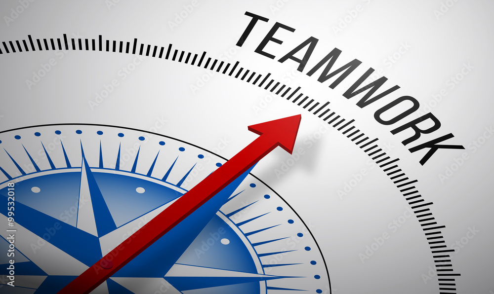 Aufkleber 3d rendering of a compass with a teamwork icon.