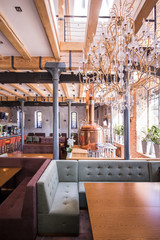 Stylish interior of fashionable restaurant