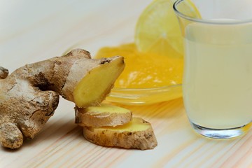Ginger, ginger tea, lemon and honey
