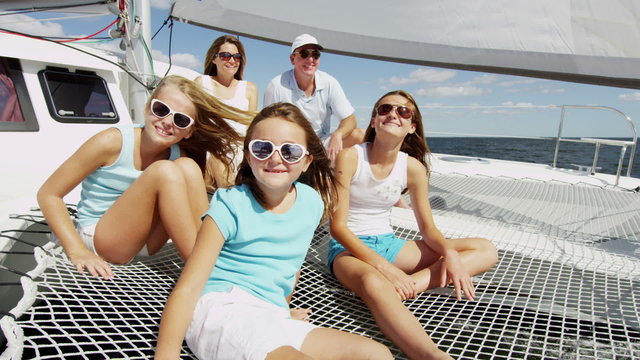 Healthy Caucasian Parents Daughters Outdoor Living Luxury Yacht Travel Insurance