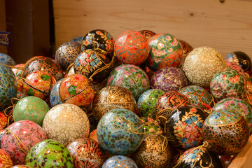 decorated glass Christmas balls  at Xmas market , Stuttgart