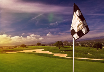 golf flag on golf green
