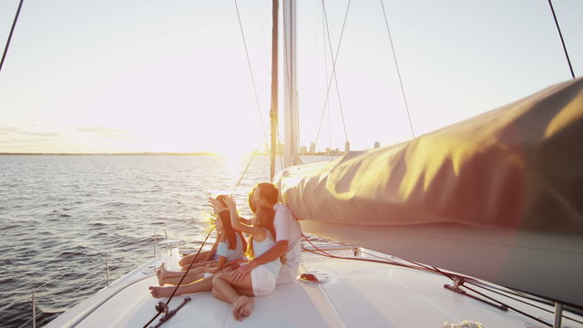 Healthy Caucasian Parents Daughters Outdoor Living Luxury Yacht