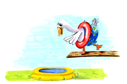 Illustration diving goose