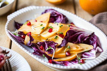 Persimmon with Radicchio and Pomegranate salad
